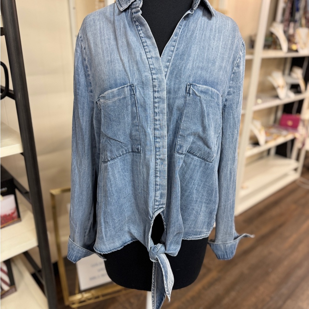 Easel Blue Jean Button Down Shirt